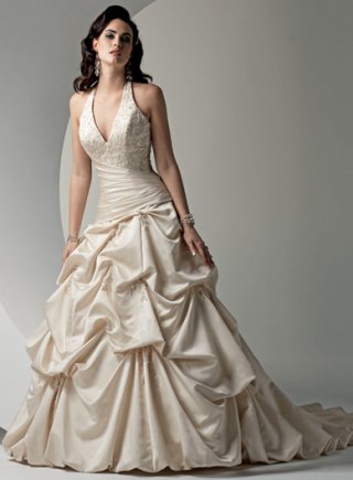 A-line Deep V-neck Empire Pick-up Taffeta Wedding Dresses (SR0054)