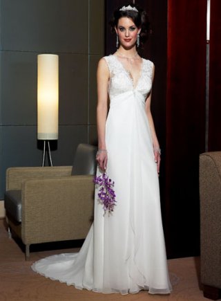 A-line Deep V-neck Sweep Train Tulle Wedding Dresses (SR0049)