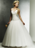 A-line Empire Deep V-neck Ballgown Tulle Wedding Dresses (SR0047)