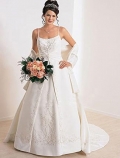 A-line Spaghetti Chapel Train Satin Wedding Dresses (SR0032)