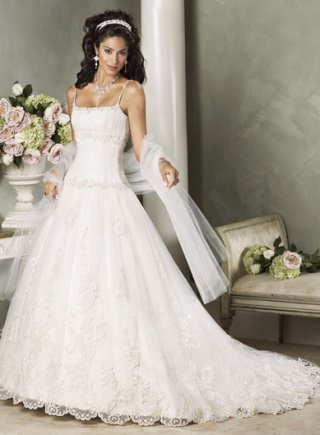 A-line Spaghetti Straps Satin Tulle Wedding Dresses (SR0020)