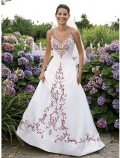 A-line Spaghetti Chapel Train Satin Wedding Dresses (SR0030)
