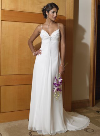 A-line Spaghetti Sweep Train Chiffon Wedding Dresses (SR0018)