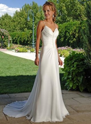 A-line Spaghetti Sweep Train Chiffon Wedding Dresses (SR0017)