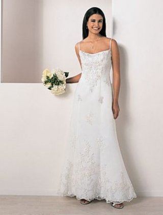 A-line Spaghetti Sweep Train Lace Wedding Dresses (SR0015)