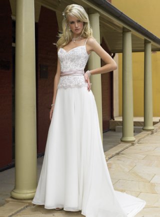 A-line Spaghetti Sweep Train Satin Wedding Dresses (SR0013)