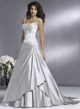 A-line Strapless Cap Sleeve Satin Wedding Dresses (SR0003)