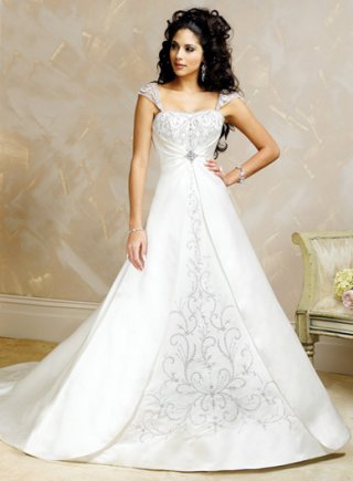 Princess A-line Cap Sleeve Satin Wedding Dresses (ST0197)