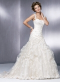 A-line Strapless Cap Sleeve Satin Lace Wedding Dresses (SR0006)