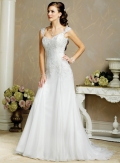 Slim A-line Cap Sleeve Sweetheart Satin Chiffon Wedding Dresses (ST0187)