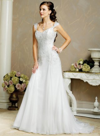 Slim A-line Cap Sleeve Sweetheart Satin Chiffon Wedding Dresses (ST0187)