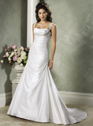 Slim A-line Shoulder Straps Satin Wedding Dresses (ST0182)