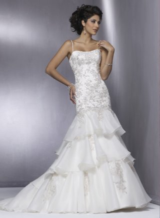 Slim A-line Spaghetti Organza Lace Wedding Dresses (ST0180)