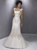 Slim A-line Strapless Cap Sleeve Tulle Wedding Dresses (ST0179)