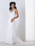 Slim-line V-neck Sweep Train Lace Wedding Dresses (ST0162)