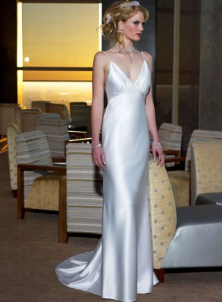 Slim-line Spaghetti Deep V-neck Sweep Train Wedding Dresses (ST0168)
