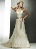 V-neck Slim A-line Chapel Train Satin Tulle Wedding Dresses (ST0150)