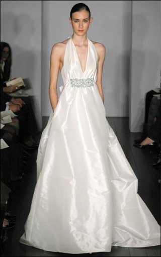 A-line Halter Silk Duchess Satin Wedding Dresses (ST0111)