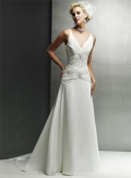 A-line Deep V-neck Sweep Train Chiffon Wedding Dresses (ST0123)