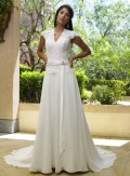 A-line Cap Sleeves Sweep Train Chiffon Wedding Dresses (ST0130)