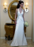 A-line Deep V-neck Sweep Train Satin Wedding Dresses (ST0119)