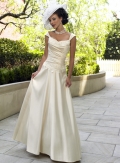 A-line Cap Sleeves Sweep Train Satin Wedding Dresses (ST0128)
