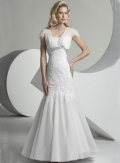 A-line Cap Sleeves Sweep Train Tulle Wedding Dresses (ST0127)