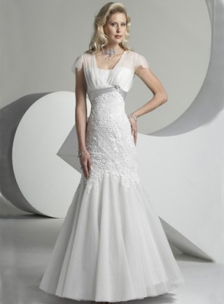 A-line Cap Sleeves Sweep Train Tulle Wedding Dresses (ST0127)