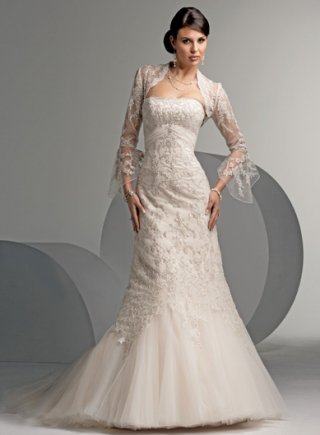 A-line Cap Sleeves Sweep Train Tulle Wedding Dresses (ST0126)