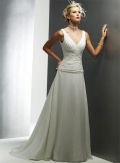 A-line Deep V-neck Sweep Train Chiffon Wedding Dresses (ST0124)