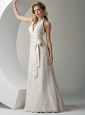 A-line Deep V-neck Sweep Train Lace Wedding Dresses (ST0122)