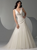 A-line Deep V-neck Tulle Wedding Dresses (ST0117)