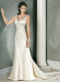 A-line Empire V-neck Sweep Train Satin Wedding Dresses (ST0115)