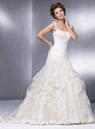 A-line Strapless Cap Sleeve Satin Lace Wedding Dresses(MZ0596) (ST0086)