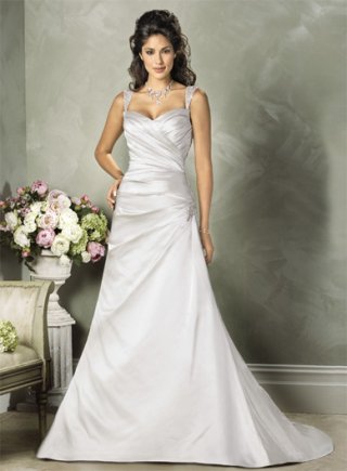 A-line Strapless Cap Sleeve Satin Wedding Dresses(MZ0560) (ST0085)