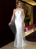 Slim-line Halter Chapel Train Satin Wedding Dresses (ST0073)