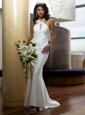 Slim-line Halter Sweep Train Satin Wedding Dresses (ST0074)