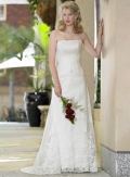 Slim-line Sweep Train Lace Over Satin Wedding Dresses (ST0076)