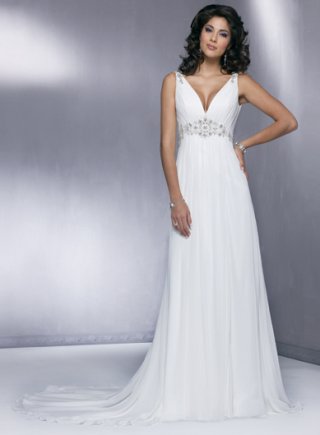 Slim line Deep V-neckline Chiffon Wedding Dresses (ST0069)