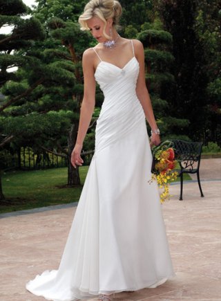 Spaghetti Slim A-line Sweetheart Satin Wedding Dresses (ST0079)