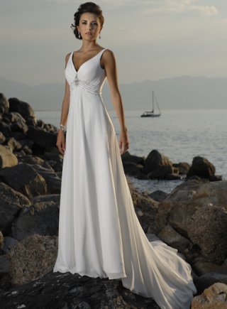 Slim line Deep V-neckline Chiffon Wedding Dresses (ST0068)