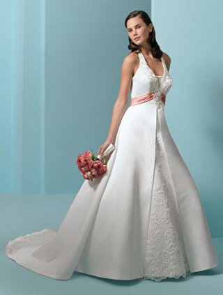 A-line Halter Empire Chapel Train Satin Wedding Dresses (CW0016)