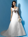 A-line V-neck Semi-Cathedral Train Satin Wedding Dresses (CW0018)