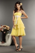 Daffodil Spaghetti Strap Tea length Belt Chiffon A-line Bridesmaid Dress (BOTS0635)