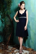 Black Sweetheart Tank Knee length Beaded Chiffon A-line Bridesmaid Dress (BOTS0518)