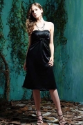 Black Sweetheart Tea length Bow Satin A-line Bridesmaid Dress (BOTS0516)
