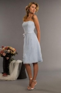 Baby Blue Strapless Knee length Sash Chiffon A-line Bridesmaid Dress (BOTS0301)