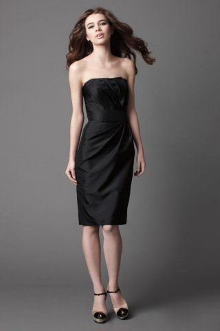 Black Simple knee length Sheath Shantung Bridesmaid Dress (BOTS0621)