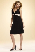 Black V-neck Strapless Tea length Sash Chiffon Empire Bridesmaid Dress (BOTS0508)