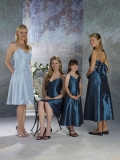 Blue Spaghetti straps Knee length Sash Taffeta A-line Bridesmaid Dress (BOTS0481)